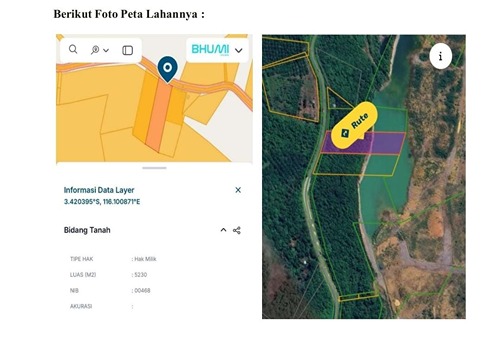 Sidang Gugatan Lahan Ditunda, Dua Warga Kotabaru Bongkar Dugaan Permainan SHP di Atas SHM 1 Peta bidang tanah dengan koordinat -3.420395, 116.100871 dan luas 5.230 meter persegi.
