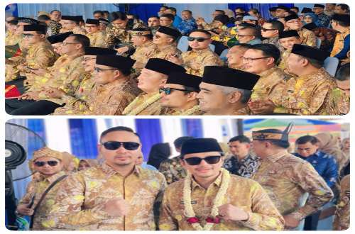 Pejabat pemerintah Kalimantan Selatan mengenakan batik kuning emas menghadiri perayaan HUT ke-73 Kabupaten Hulu Sungai Utara.