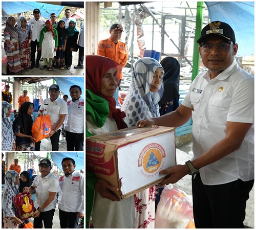 Wakil Bupati Syairi Mukhlis memberikan bantuan kepada korban kebakaran di Desa Baharu Utara, Kecamatan Pulau Laut Sigam. (Foto Dok: Diskominfo)