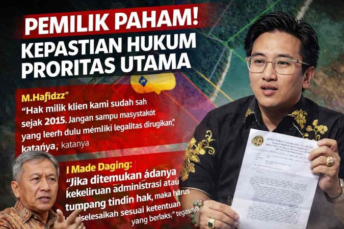 Penasihat Hukum dari Kantor BASA & Rekan, M. Hafidz Halim, S.H., menunjukkan surat resmi dari Direktorat Jenderal Penanganan Sengketa dan Konflik Pertanahan Kementerian ATR/BPN terkait instruksi penanganan tumpang tindih lahan di Desa Selaru, Kabupaten Kotabaru, Senin (23/3/2026).